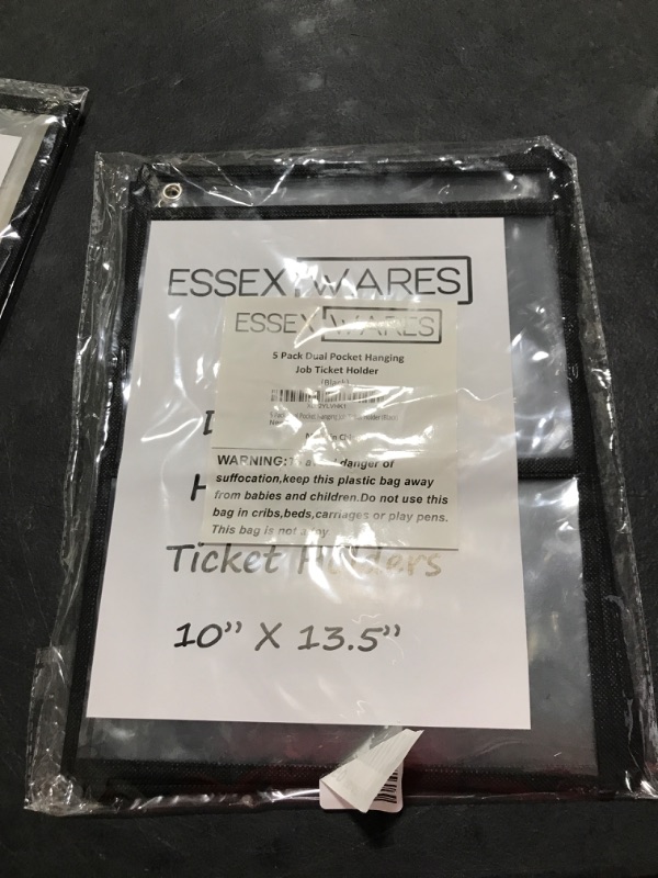 Photo 2 of 5 Pack Dual Hanging Job/Shop Ticket Holder (Black) - by Essex Wares - Use in Your Business or in a Classroom. Fits Standard 8.5 X 11 Sheets of Paper Plus Front Pocket to Store Small Items.