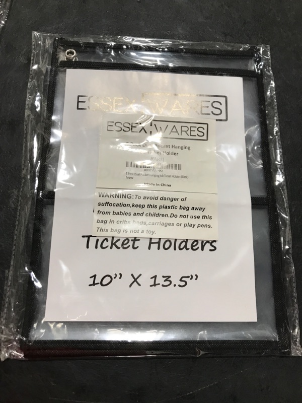 Photo 2 of 5 Pack Dual Hanging Job/Shop Ticket Holder (Black) - by Essex Wares - Use in Your Business or in a Classroom. Fits Standard 8.5 X 11 Sheets of Paper Plus Front Pocket to Store Small Items.