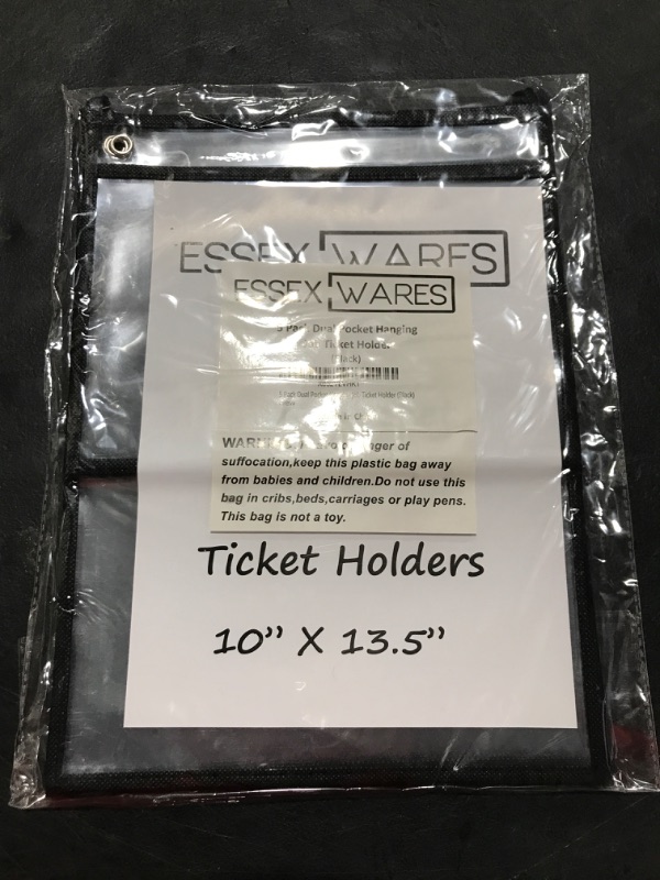 Photo 2 of 5 Pack Dual Hanging Job/Shop Ticket Holder (Black) - by Essex Wares - Use in Your Business or in a Classroom. Fits Standard 8.5 X 11 Sheets of Paper Plus Front Pocket to Store Small Items.