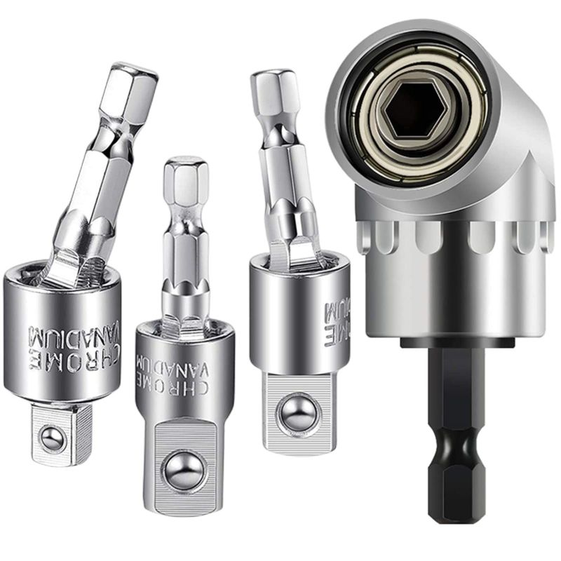 Photo 1 of (2 PACK) GUYINOYI 3pcs impact socket adapter set, 360°Rotatable Hex Shank Impact Driver Socket Adapter, Socket to Drill Adapter 1/4" 3/8" 1/2" Impact Driver Adapter,105°Right Angle Drill Bit Adapter Attachment 4 pcs Silver 360°