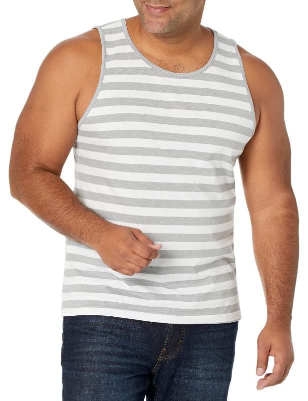 Photo 1 of Amazon Essentials Men's Slim-Fit Tank Top Medium Grey Heather Stripe