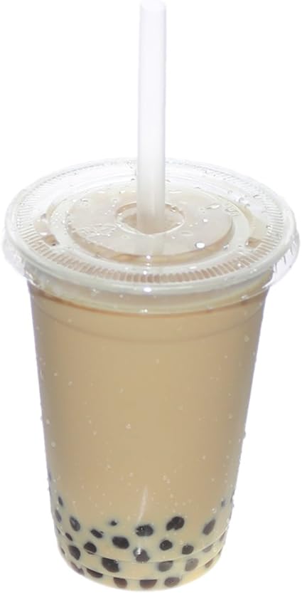 Photo 1 of 100 Sets 20oz Plastic Cups with Flat Lids and Straws, Clear Crystal drink cups for Iced Cold Drinks, Iced Coffee, Juice, Ice Cream Milkshake, Smoothie
