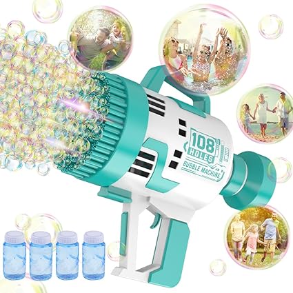 Photo 1 of Bubble Gun - 108 Holes Bubble Machine Gun, 2023 Upgraded, Bubble Blower with Colorful Lights, Summer Toys for Toddlers Kids Adults Summer Party Favors Outdoor Pool Toys (Green)
