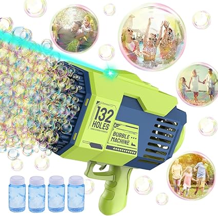 Photo 1 of Bubble Gun - 132 Holes Bubble Machine Gun, Bubble Blower with Colorful Lights, Summer Toys for Toddlers Kids Adults Summer Party Favors Outdoor Pool Toys (Cyan)
