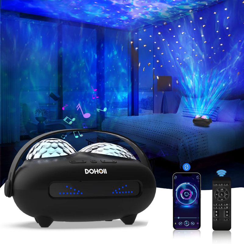 Photo 1 of Dohoii Star Projector Galaxy Night Light for Kids, Ocean Wave Projector with Bluetooth Speaker & White Noise, Rechargeable Table Projection Lamp for Bedroom Ceiling Party - Black Matte Black