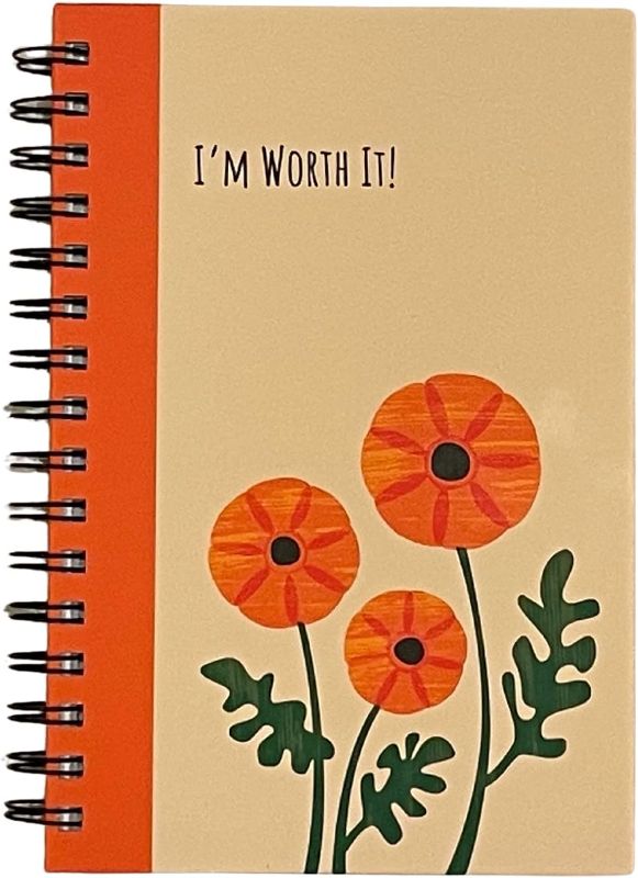 Photo 1 of I'm Worth It with Flowers, Hardcover Spiral Journal Notebook, 100 Sheets, Lined Pages, 5-7/8 x 8-1/4 in
