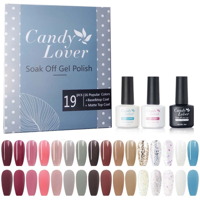 Photo 1 of Candy Lover Clear Crystal Gel Nail Polish Set 16 Translucent Ice Crystal Colors, Base Top Coat Set, Matte Top Coat UV LED Nail Art Starter Kit, Home Manicure BO-8
