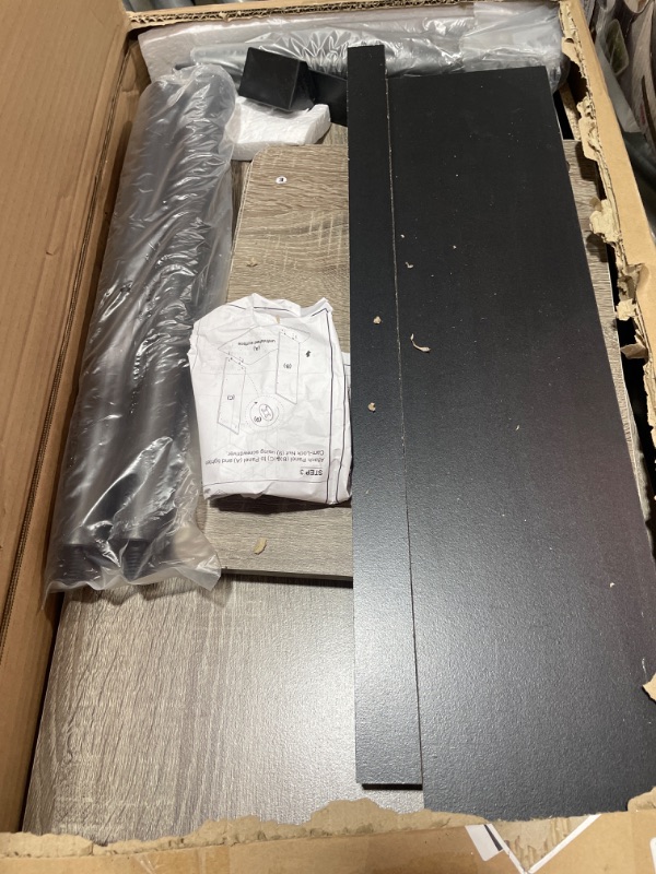 Photo 1 of Furinno Efficient Home Laptop Notebook Computer Desk with Square Shelves, French Oak Grey/Black