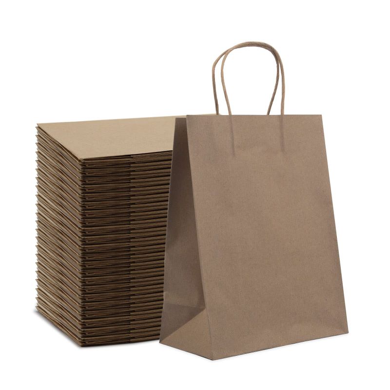 Photo 1 of \ Kraft Paper Gift Bags with Handles 8x4.25x10.5 Brown, 30 Pack