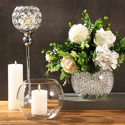 Photo 1 of 4 Pcs Bubble Bowl Vase Centerpiece Round Glass Flower Vase Clear Fish Bowl with Clear Water Gel Beads for Wedding Floral Centerpiece Home Decor