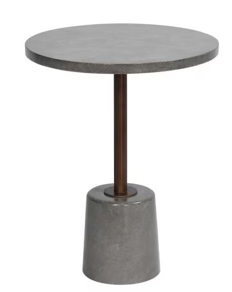 Photo 1 of 17.75 in. Gray Concrete Cement End Table with Aged Bronze Metal Frame
