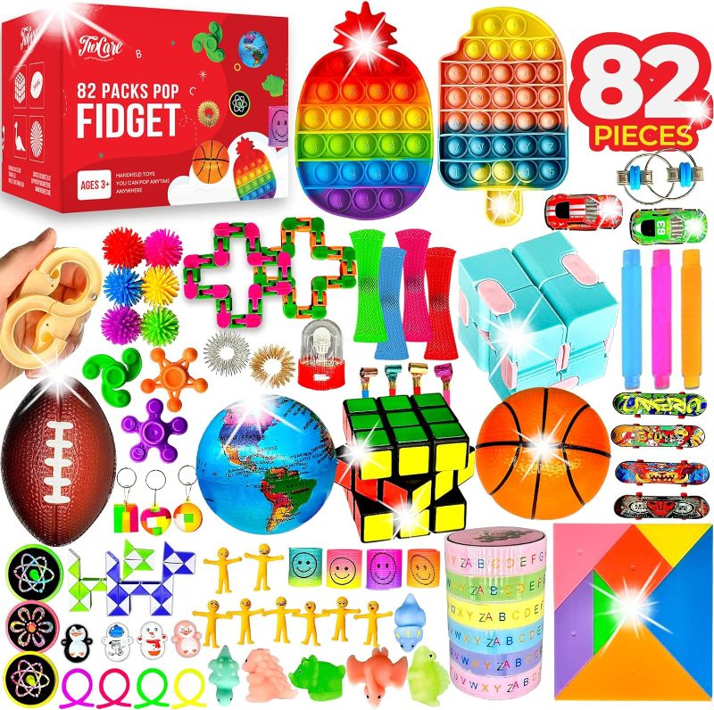 Photo 1 of 82 Pack Fidget Toys Set, Sensory Party Favors Gifts for Boy Girl Kids Adults Autism Stress Relief Stocking Stuffers Pop It Autistic Bulk Goodie Bag Pinata Filler Treasure Box Classroom Prizes School 