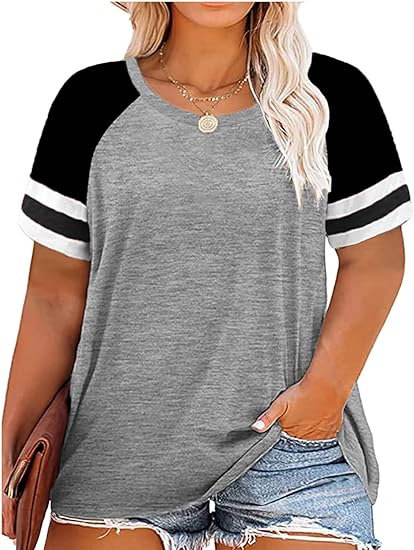 Photo 2 of CARCOS Womens Plus Size Summer Tops Short Sleeve Raglan Shirts Round/V Neck Tunics Tie Dye/Floral/Animal T Shirt XL-5XL WOMENS 16.. SEE COMMENTS