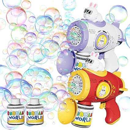 Photo 1 of 2 Pack Bubble Machine Gun, Bubble Guns Rabbit Bubble Machine, Bubbles Guns for Kids Boys Girls Summer Toy Gift, Fun Easter Gifts for Children Adult Birthday Wedding Party Favors Indoor Outdoor Toy 