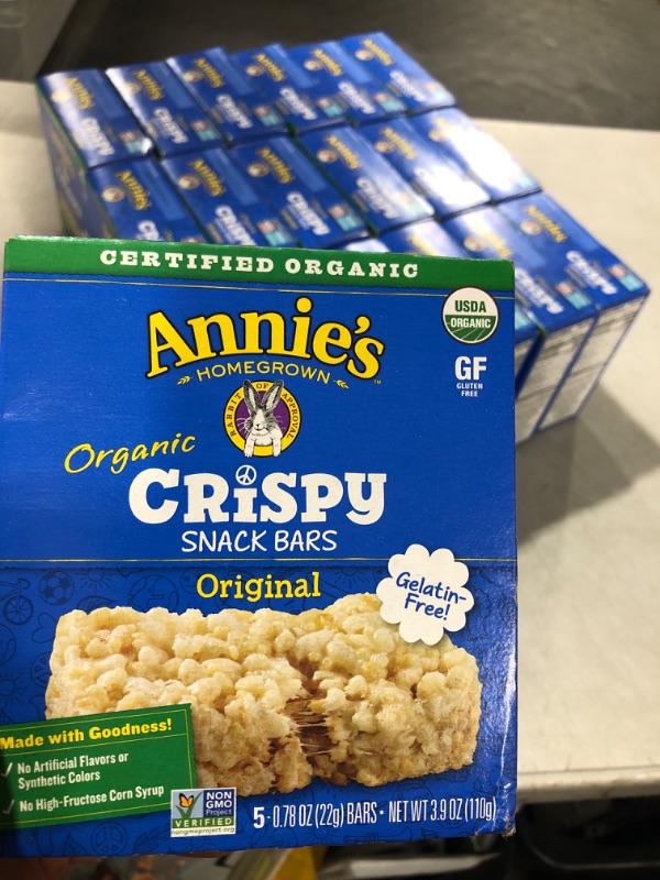 Photo 2 of (18 BOXES) Annie's Organic Original Crispy Snack Bars, Gluten Free, 3.9 oz, 5 ct BOX LOT (18 BOXES)
(BEST BY SEP. 9TH 2023)