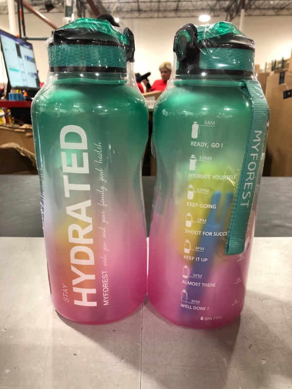 Photo 2 of 2 PACK- MYFOREST Water Bottle with Straw BPA Free, Drinking Bottle with Time Marker Leakproof, BPA Free Water Jug Ensure You Drink Enough Water Daily