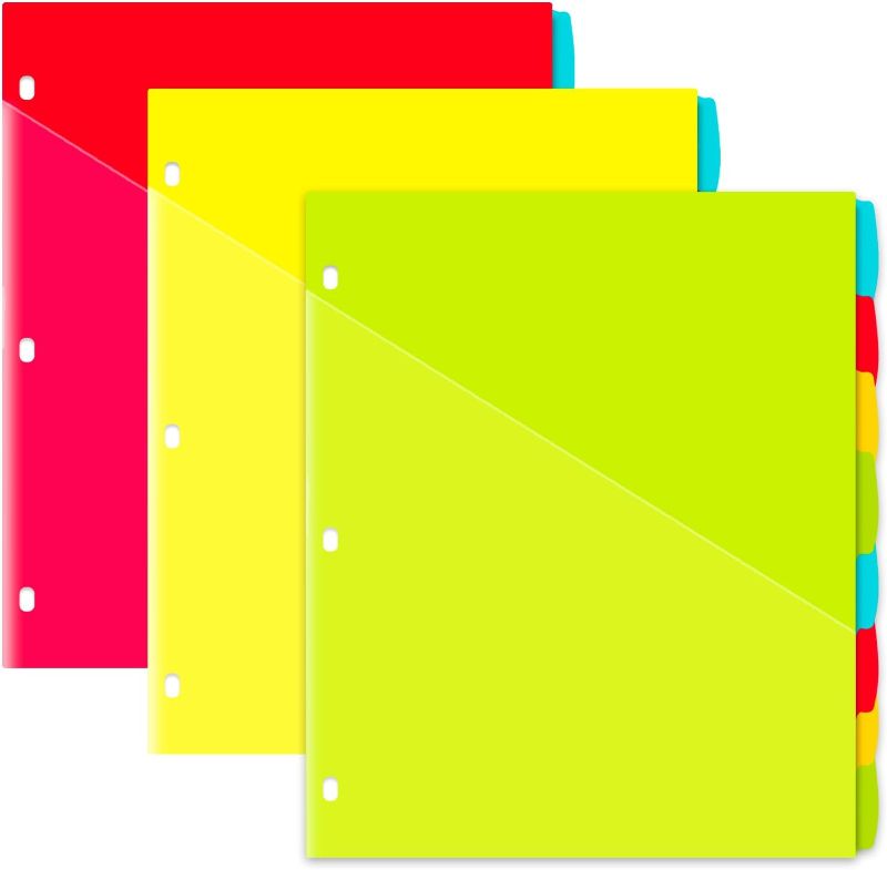 Photo 1 of INFUN Plastic 8-Tab Binder Dividers with 2 Pockets - 3 Sets, 24 pcs Multicolor Pocket Dividers with 3 Holes for 3 Ring Binders,Total 24 Tabs
