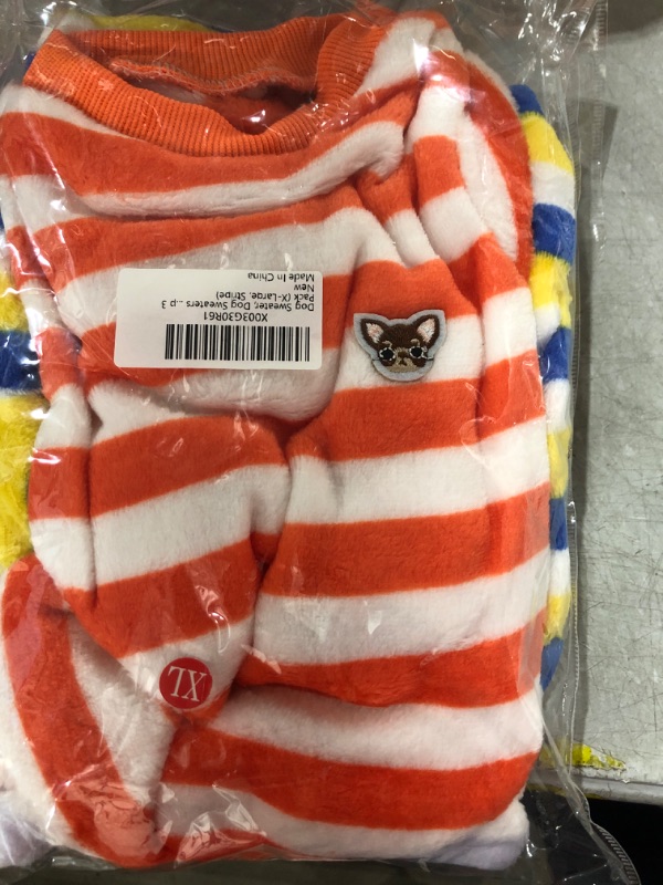 Photo 1 of 3 Pack Dog Winter Clothes Puppy Shirts for Medium Dogs Girl Boy Chihuahua Yorkie Teacup Stripe Pet Sweater for Cats Fall Fleece Warm Doggy Outfit Apparel Cute Doggie Clothing (X-Large, Stripe) X-Large Stripe