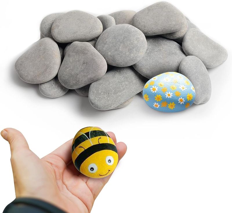 Photo 1 of 35 River Rocks for Painting, Painting Rocks Bulk for Adults, 2-3 Inches Craft Rocks, Flat Rocks for Painting, Smooth Painting Rocks for DIY Project, Gray Kindness Stones for Family Time
