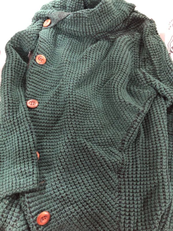 Photo 2 of Asvivid Womens Chunky Cowl Neck Sweaters Fall Winter Plaid Long Sleeve Asymmetrical Wrap Sweater Button Jumper Tops X-Large A Green
SIZE L