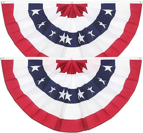 Photo 1 of 2 Pack USA Pleated Fan Flag, 3x6 Ft American US Flag Patriotic Bunting Stars and ?Stripes Banner with Canvas Header and Brass Grommets for 4th of July Memorial Day Indoor Outdoor Decoration 