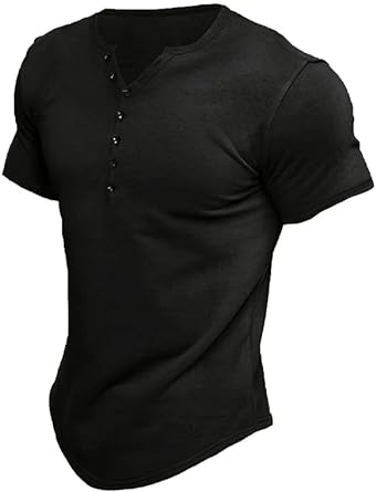 Photo 1 of CLOFFUTY Men’s Cotton Henley Shirts, V-Neck Shorts Sleeve Shirts Muscle T-Shirts for Men Slim Fit for Casual, Workout, Gym SIZE LARGE