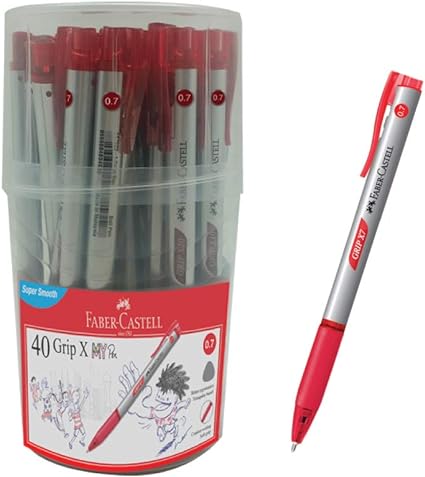 Photo 1 of Faber-Castell Grip X Ergonomic Ballpoint Pen Tube of 40 (0.7mm, Red) Triangular Barrel, Fatigue Free Writing, Super Smooth, Comfortable Rubberized Grip, Water Resistant, Needle Point 