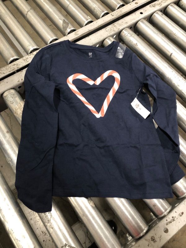 Photo 2 of GAP Girls' Long Sleeve Graphic Tee T-Shirt Large Navy 