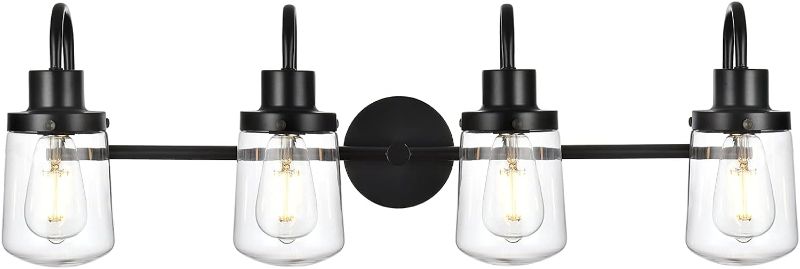Photo 1 of Yaohong Modern Bathroom Vanity Light 4-Lights Lamp in Black,Farmhouse Wall Light Fixture with Clear Glass Shades,Indoor Wall Lamp Black 4 Light