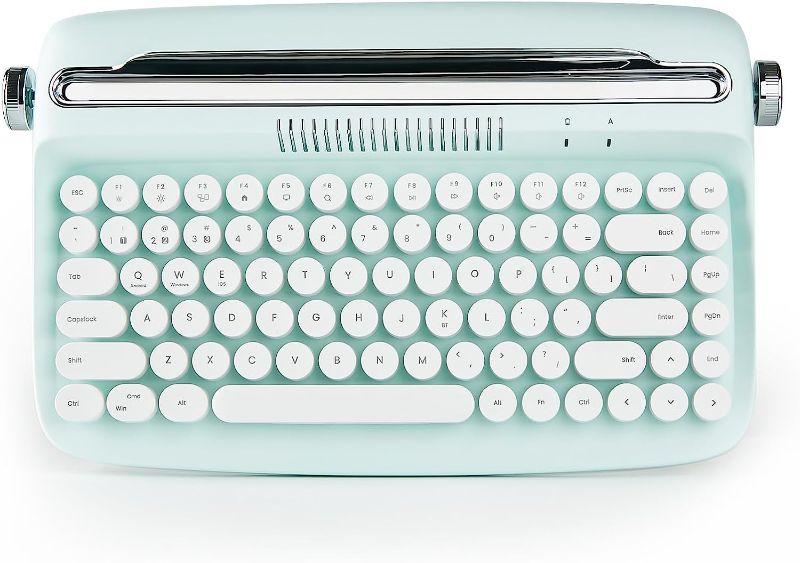 Photo 1 of YUNZII ACTTO B303 Wireless Typewriter Keyboard, Retro Bluetooth Aesthetic Keyboard with Integrated Stand for Multi-Device (B303, Sweet Mint)
