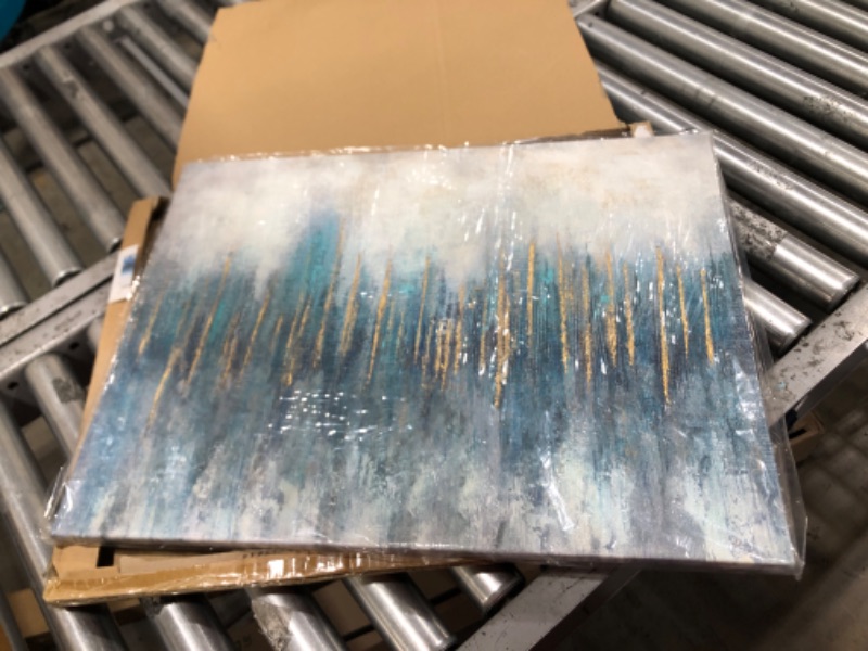 Photo 1 of Canvas Abstract Wall Painting Artwork: Aqua Modern Picture Art Hand Painted on Texture Canvas for Living Room (24” x 18” x 1 Panel) 24'' x 18'' x 1 Panel Abstract Painting