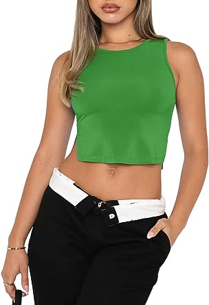 Photo 1 of Allytok Cropped Tank Tops for Women Summer Crewneck Sleeveless Basic Y2K Tee Shirts SIZE L