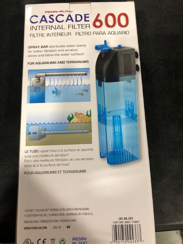 Photo 2 of Penn-Plax Cascade 600 Fully Submersible Internal Filter – Provides Physical, Biological, and Chemical Filtration for Aquariums and Turtle Tanks