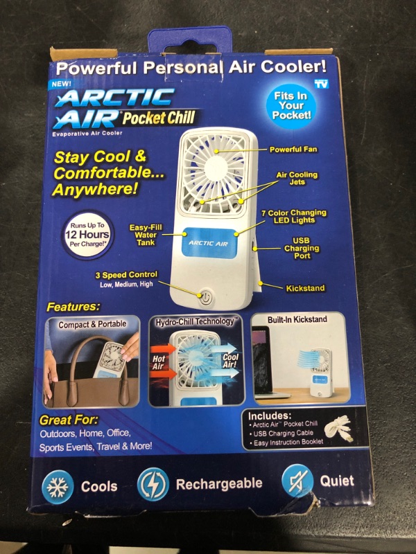 Photo 2 of Arctic Air Pocket Chill Personal Air Cooler by Ontel - Powerful 3-Speed, Lightweight, Portable, Cordless, Rechargeable Personal Cooling Fan with Built-In Kickstand