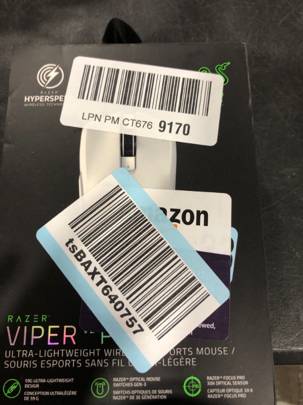 Photo 2 of Razer Viper V2 Pro HyperSpeed Wireless Gaming Mouse: 59g Ultra-Lightweight - Optical Switches Gen-3 - 30K Optical Sensor - On-Mouse DPI Controls - 80hr Battery - USB Type C Cable Included - White