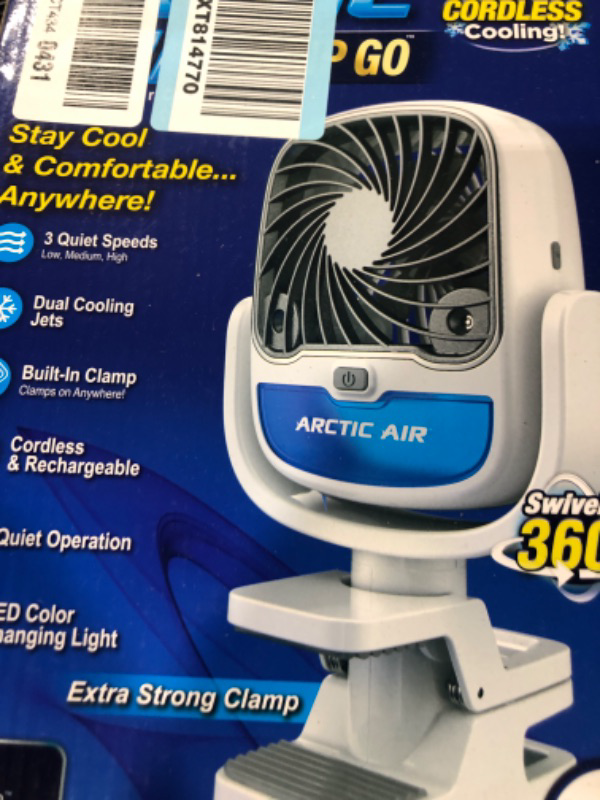 Photo 2 of Arctic Air Portable Fan, Grip Go 3 Speed Small Fan, Great Stroller Fan, Travel or Desk Fan, Cordless Personal Evaporative Air Cooler, Universal Clamp for Indoor & Outdoor Use, 360 Degree Head Swivel