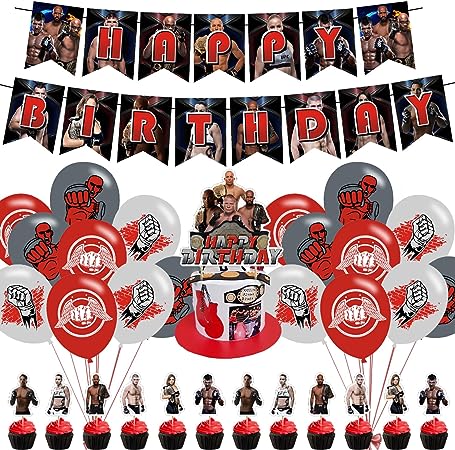 Photo 1 of 32 Pcs Boxing Birthday Party Decorations, Boxing Party Supply Set for Boys Adults Kids Fight with 1 Happy Birthday Banner Garland , 13 Cupcake Toppers,18 Balloons for Boxing Party Supplies
