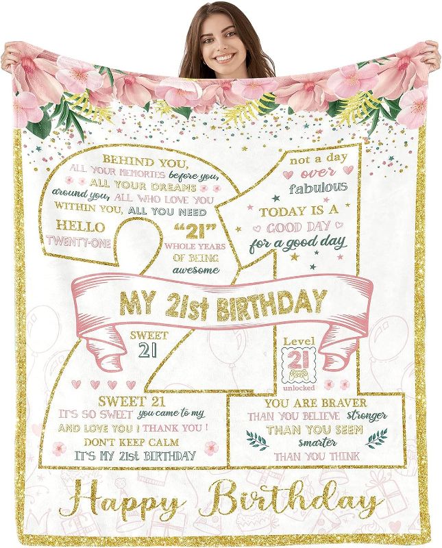 Photo 1 of 21st Birthday for Her - Blankets for Girls 60x50 Inch - Birthday Gifts for Her - Soft Custom Throw Blankets 