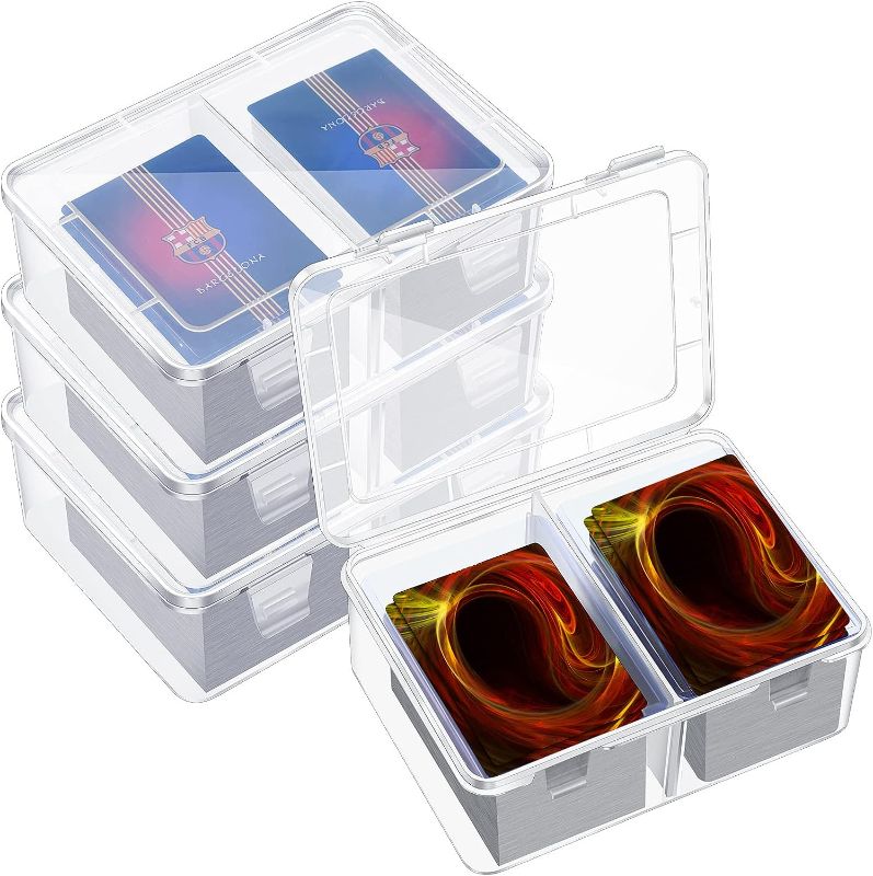 Photo 1 of 300 Card Storage Box Compatible with MTG TCG Clear Plastic Trading Card Storage Box with Removable Divider Hard Trading Deck Card Box for Baseball Football Game Card Organizer Collector (4 Pcs) 
