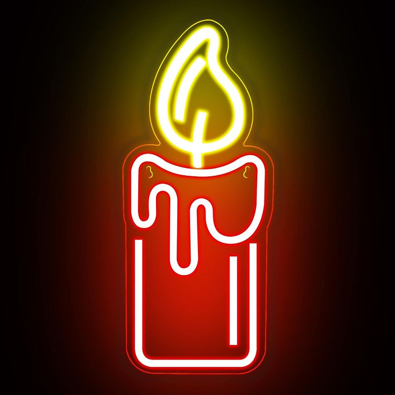 Photo 1 of Candle Neon Signs for Wall Decor, Led Signs USB and Battery Powered Neon Sign 