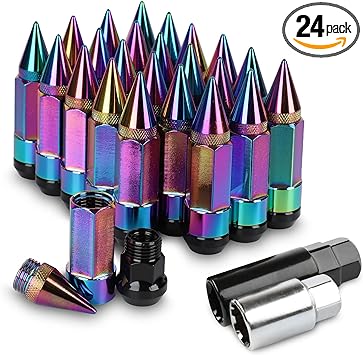 Photo 1 of 24Pcs Anti Theft Spikes Extended Tuner Wheel/Rims Lug Nut M14X1.5+Socket(Neo Chrome)
