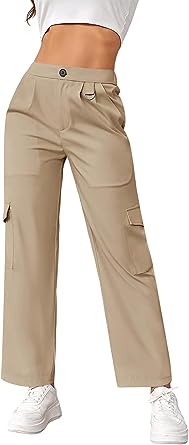 Photo 1 of 29 X 37 Women's Cargo High Waisted Pants Loose Stretchy Lightweight Casual Hiking Trousers with Pockets