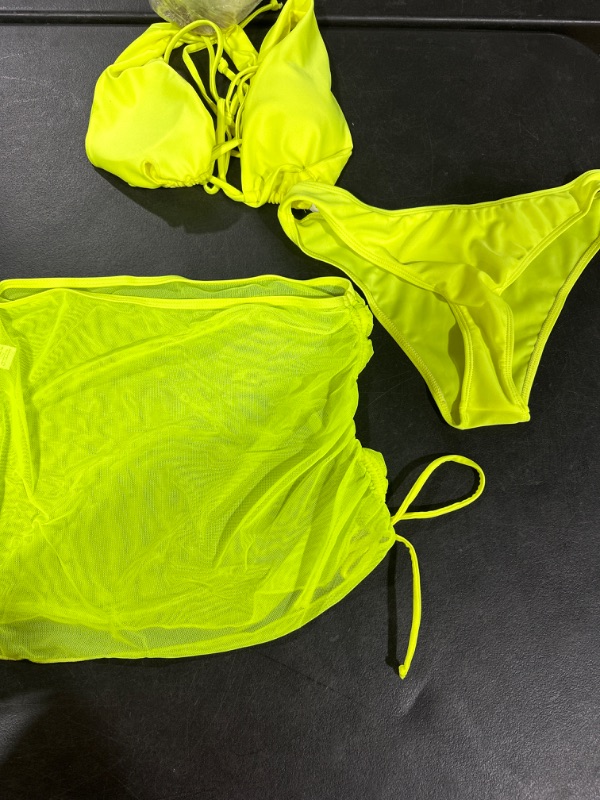 Photo 1 of 3 PIECE NEON GREEN SWIMSUIT LADIES SIZE SMALL 