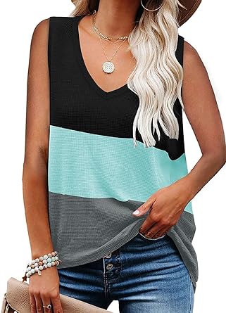 Photo 1 of 26 X 37 Lveberw Womens Loose Tank Tops V Neck Sleeveless Cami Tops Color Block Tee Shirts