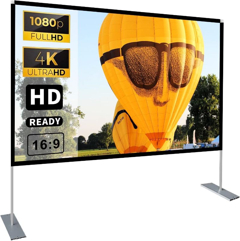 Photo 1 of Projector Screen with Stand 100 inch 16:9 HD 4K Outdoor Indoor Projection Screen for Home Theater 3D Fast-Folding Projector Screen with Stand Legs and Carry Bag Projection Movie Wrinkle-Free
