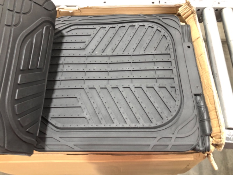 Photo 3 of Amazon Basics 4-Piece All-Weather Protection Heavy Duty Rubber Floor Mats Set with Cargo Liner for Cars, SUVs, and Trucks?Black,Universal Trim to Fit Black Thick Heavy Duty Rubber 4-Piece