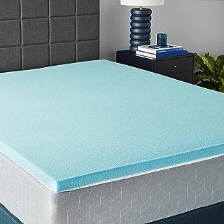 Photo 1 of Amazon Basics Cooling Gel-Infused Firm Support Mattress Topper, Alternative Latex Foam, 2 Inches, Queen, Blue
