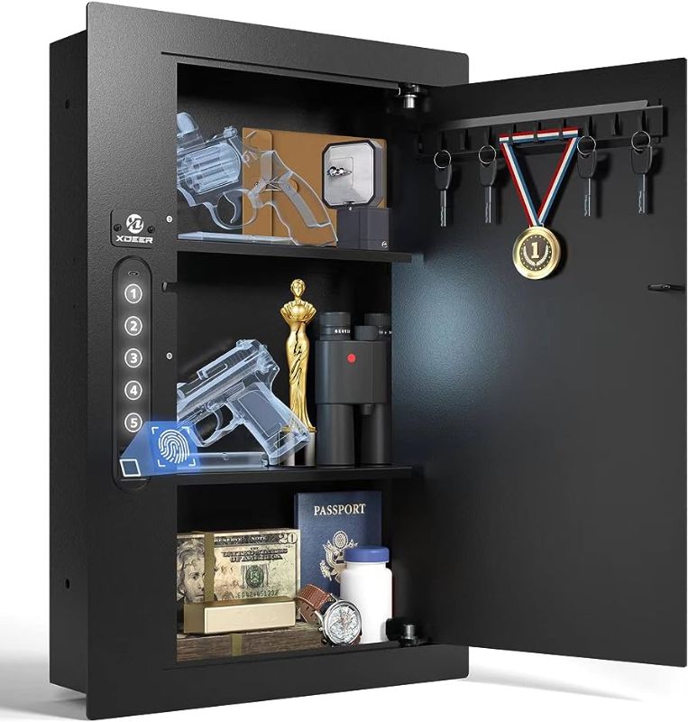 Photo 1 of XDeer Security Flat Wall Safes In-Wall Hidden Safes Biometric Safes Fingerprint Safes Electronic Hidden Safes with Numeric Keypad Protecting Handguns, Money, Jewelry, Passports - for Home or Business
