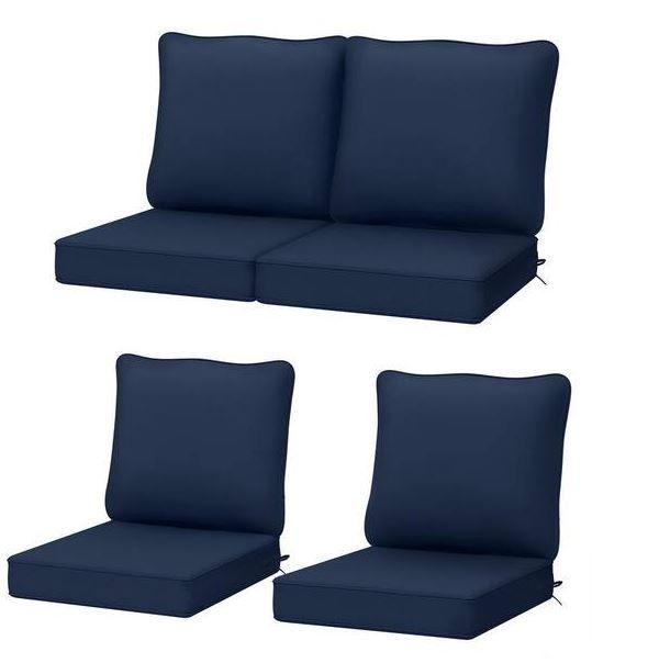 Photo 1 of 22 in. x 24 in. Outdoor Deep Seating Lounge Chair Cushion, Thicken Pad Chair Cushion Set in Dark Blue (4-Pack)