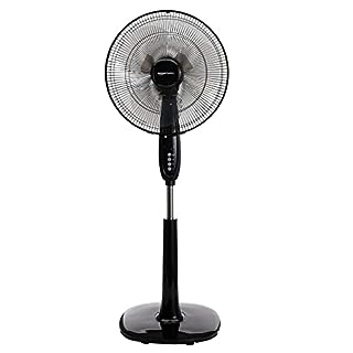 Photo 1 of Amazon Basics Oscillating Dual Blade Standing Pedestal Fan with Remote, 16-Inch, Black 